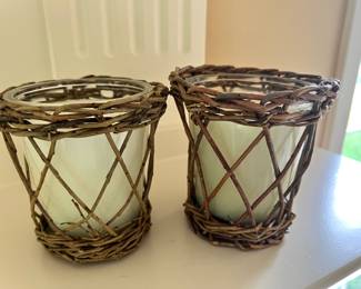 Pair of Willow Rattan Candle Holders