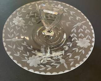 Princess House depression glass etched nibbles tray