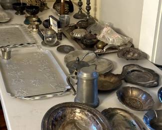 Silver and pewter services, trays, accessories
