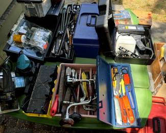 Hand tools including bit braces, files, woodworking accessories