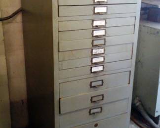 Wood 15 Drawer File Cabinet, Drawers Are 2", 4" And 11" High Drawers, 51" x 20" x 24.5"