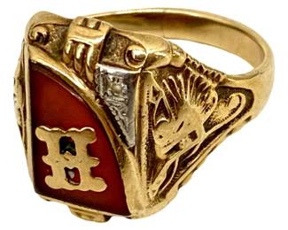 Enamel & Diamond Inlaid 10K Gold Gothic Ring
