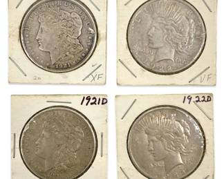 1921 & 1922 Denver Morgan & Peace Silver Dollars