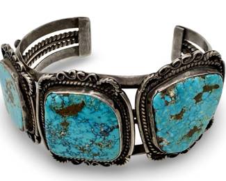 Large Navajo Three Stone Bisbee Turquoise Cuff