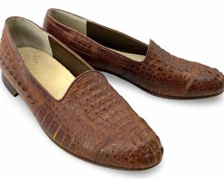 Brown Crocodile Leather Slip-On Loafers