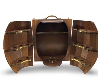 Vintage Wood Whiskey Barrel Bar Set
