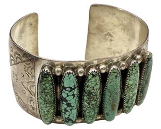 Henry King Silver & Green Turquoise Cuff