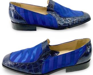 Hugo Vitelli Blue Crocodile Print Loafers
