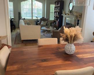 WEST ELM DINING TABLE - Wood and Metal with Beige Chairs