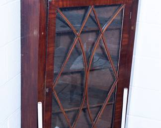 Hanging antique corner cabinet with electrified candlesticks