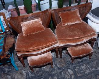 Very cool low chairs with footstools in velvet