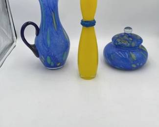 Cobalt And Yellow Glass And Vase Decor 