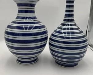 Blue and white striped vases 