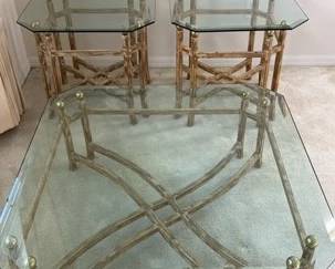 3 PC Painted Metal Base And Glass Top Table Set 