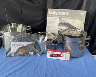 Cuisinart Pans, Folding Silicone Splatter Guard , Meat Thermometer 
