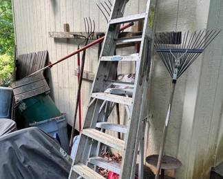 8' step ladder and yard tools