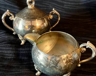 Pilgrim silver plate cream and sugar bowls