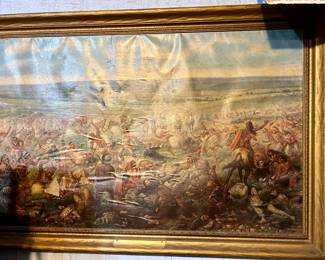 1950's large framed print of "Custer's Last Fight" signed by Otto Becker (fair condition)