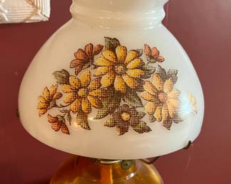 Vintage oil lamp with milk glass shade