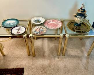 3 brass and glass tables