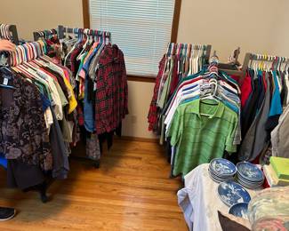 Many like new women's and men's clothes. cargo shorts. Golf t-shirts & polos. Womens capri & yoga pants. Jackets. 