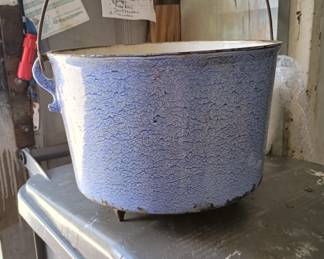 Cast iron footed pot, no lid
Enamel ware 