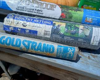 Outdoor landscaping fabric , poultry netting/chicken wire,  and window screening