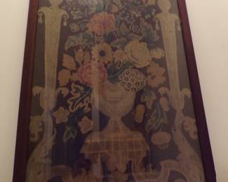 1800's Large Intricate Needlepoint Wall Hanger