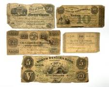 ANTIQUE ORIGINAL Civil War Era City of Trenton, Troy, Macon, & Portsmouth Fractional Currency & Northwestern Bank of Pennsylvania $5 Banknote
