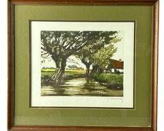 Roger Hebbelinck Pencil Signed & Numbered Landscape Lithograph Framed

