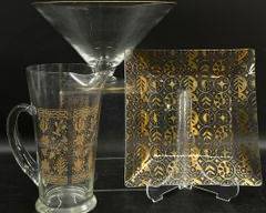 Vintage SIGNED GEORGES BRIARD PLATE Mid Century Modern MCM Hollywood Regency Square Pitcher, and Footed Centerpiece Pedestal
