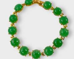 High Quality Gold Tone Bright Jade Cabochon Bracelet 7.5
