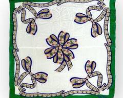 NINA RICCI 100% Silk Floral Bow Scarf with Kelly Green Border. Made in Italy.
