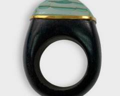 Evanueva Ebony Wood, Chalcedony Wood & Yellow Gold Cocktail Ring Size 7

