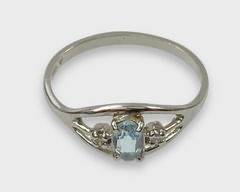Fine 14K White Gold 4.75mm Aquamarine & Diamond Ladies Ring Size 6.25
