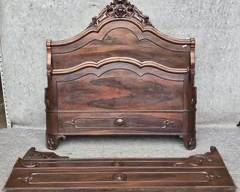 Antique Victorian Carved Bed Frame Hand Carved Fruit and Scrolls with Rails
