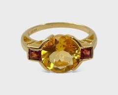 Fine Lovely 14K Yellow Gold Citrine & Fire Opal Ladies Statment Ring Size 7
