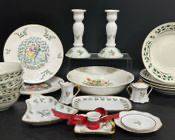 Assorted Miscellaneous FINE Royal Limited, Royal Doulton, and More China Candle Holders, Plates, Bowls, Creamer, Lidded Sugar Bowl, Tray and More
