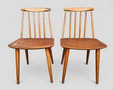Pair Folke Palsson Model J77 Danish Mid Century Modern MCM Side Chairs
