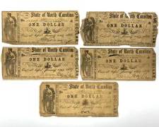 ORIGINAL 1866 ANTIQUE State of North Carolina $1 Banknotes
