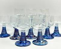 VINTAGE Mid-Century Schott-Zweisel Iridescent blue Beehive Stem Wine Glasses Set of 10
