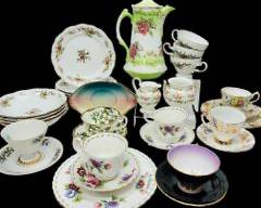 VINTAGE FINE BAVARIA FINE GERMAN PORCELAIN PLATES CUPS AND SHALLOW BOWLS ; ROYAL ALBERT ; CLARENCE; ADDERLEY ; FINE ENGLISH BONE CHINA CUPS AND SAUCERS
