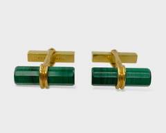 Fine TIFFANY & CO. 14k Yellow Gold Malachite Cufflinks
