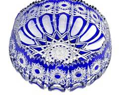 LOVELY BOHEMIA COBALT BLUE CUT TO CLEAR CRYSTAL BOWL
