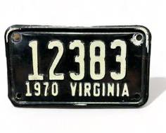 Vintage 1970 Enamel Motorcycle License Plate
