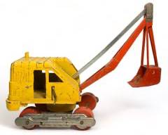 Antique Hubley Pressed Metal Steam Shovel Digger Wood Wheels
