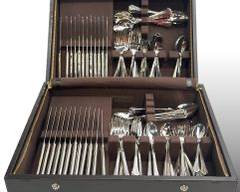 Vintage Retronbu Korea Silverplate Flatware Forks, Spoon, and Knives In Reed & Barton Tarnish Resistant Storage Box

