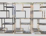 Pair of Glass and Brass Display Shelves MCM Mid Century Modern Style
