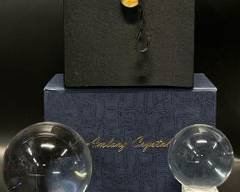 Two Fine AMLONG Crystal Balls With Stands and Storage Boxs
