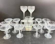 WALLACE STERLING PITCHER AND PEDESTAL GLASSES
